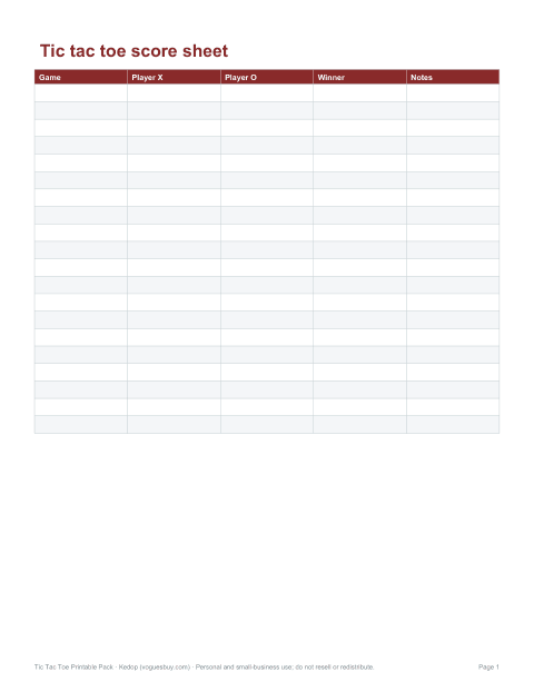 Preview of the first page of Score sheet (PDF/DOCX/XLSX)