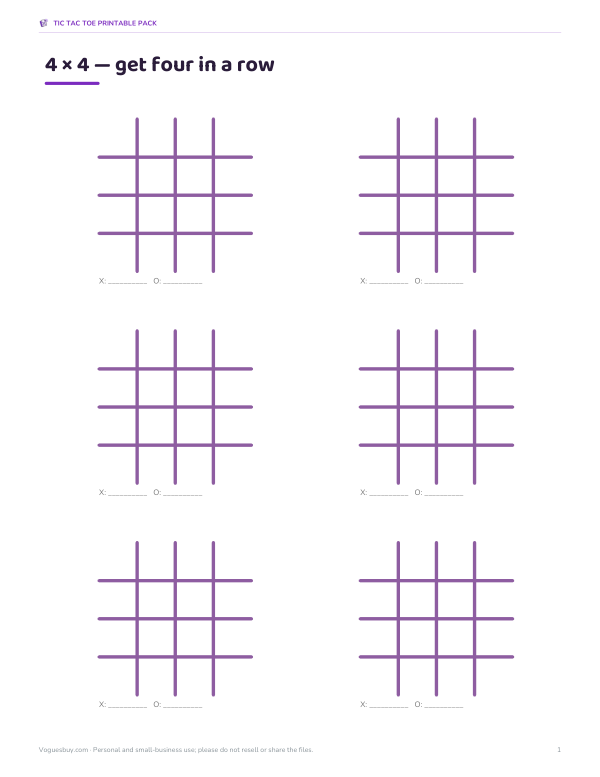 Preview of 4x4 Tic Tac Toe Printable